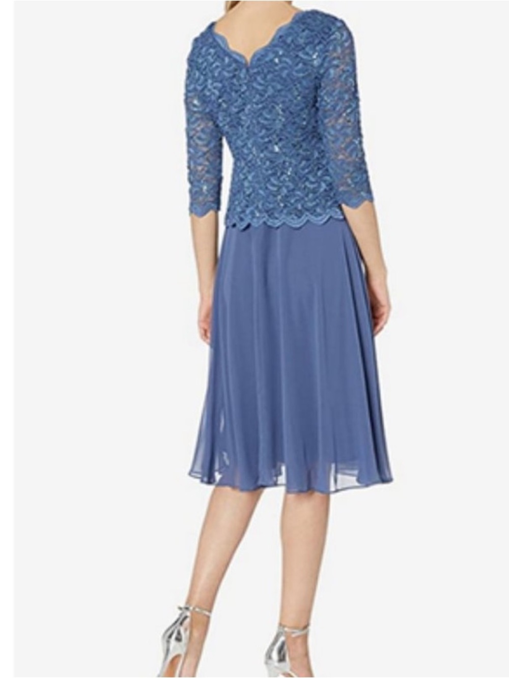 NEW! ALEX EVENINGS Women’s 6P Tea Length Wedgewood Blue Sequin 3/4 Sleeve Dress